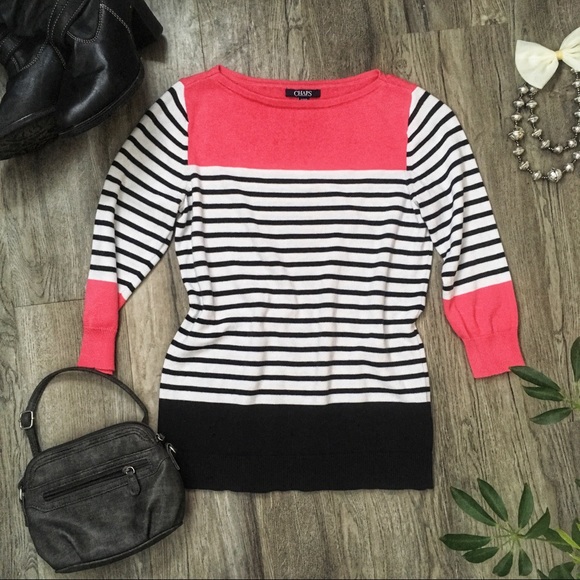 Chaps Tops - Striped Sweater 3/4 length Sleeves